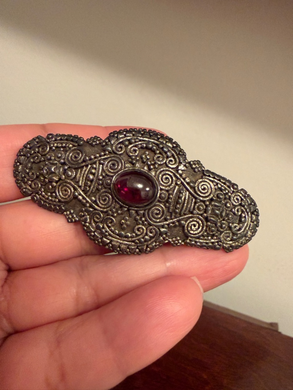 TESTED/STERLING SILVER BARRETTE W/GARNET vintage